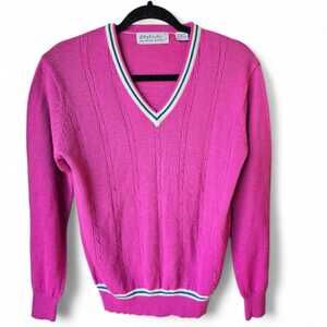 Lilly Dache Cable Knit Pink Sweater Size L Preppy Wool y2k Tenniscore Collegiate